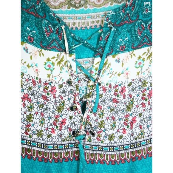 Floral/Paisley/Aztec Lace-Up Boho Dress NWOT - Picture 4 of 8
